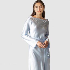Ginia Ella Silk Satin Dress Sky Blue NWT
